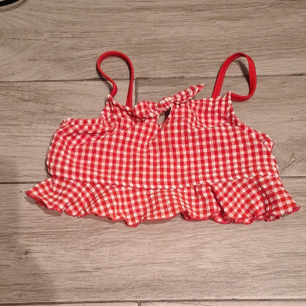 🦔Cat & Jack Red Checkered Ruffle Bikini Top🍿